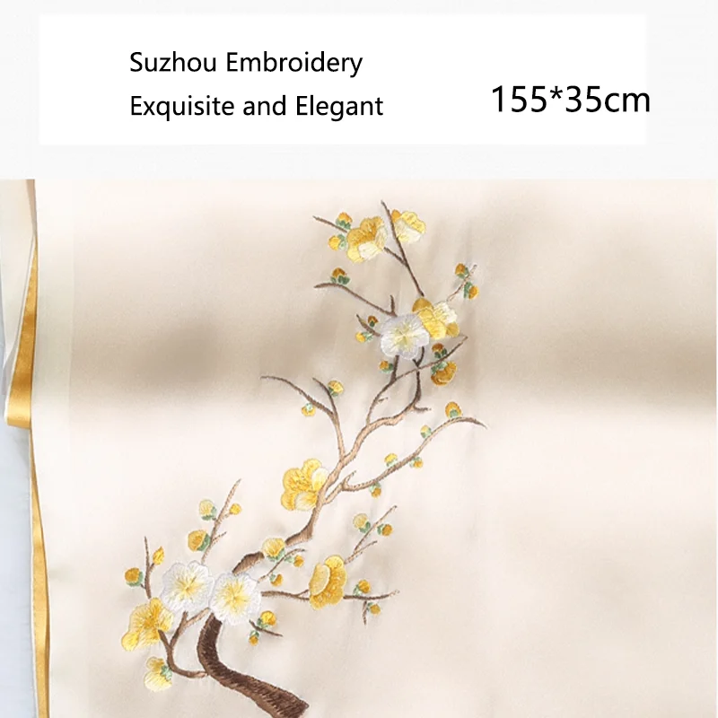 Birdtree, 16MM 100%Mulberry Silk, Suzhou Embroidery, Handmade Scarf, Double Layered, Women\'s Gift Shawl, Spring Autumn A49735QM