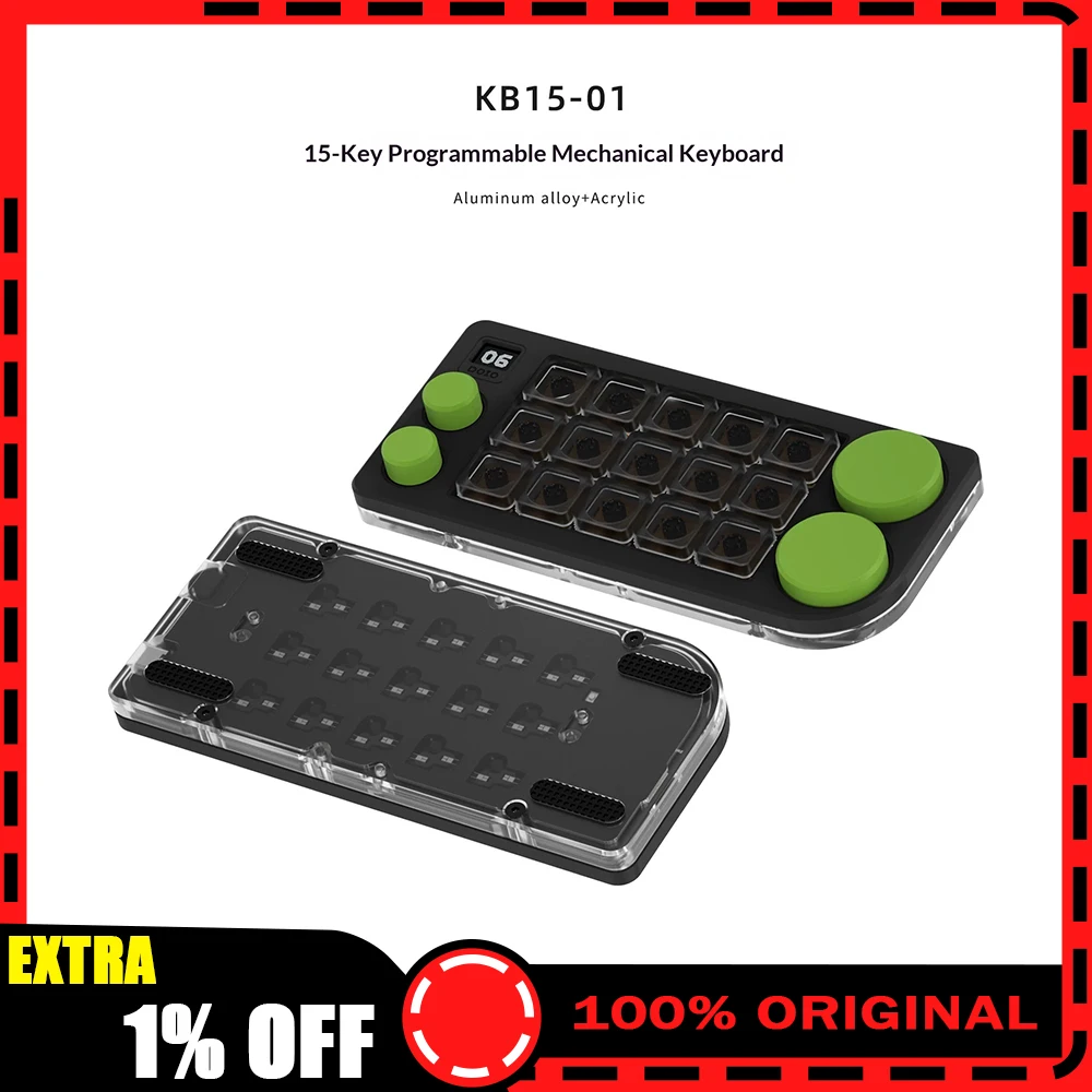 DOIO KB15-01 Can Be Programmed Keyboard Full Key Customization Wired Keyboard Aluminum Alloy Shell Thin Short Shaft Keycap Gifts