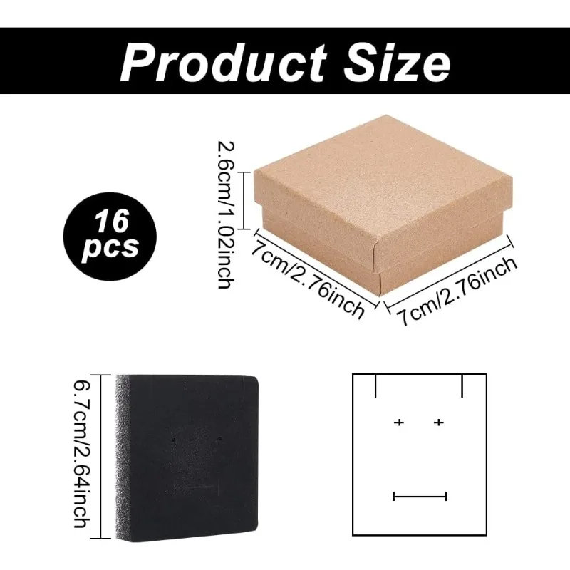 16Pcs 2.75x2.75x1 Inch Square Necklace Earring Ring Box Kraft Cardboard Jewelry Boxes for Wedding Party Gift Packing