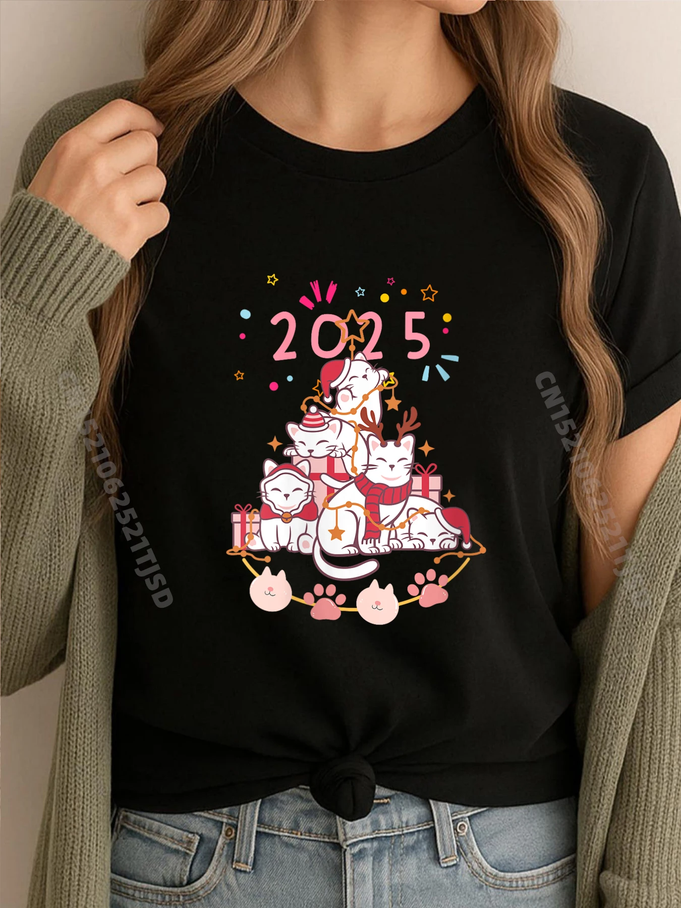 

Womens Cute Merry Catmas 2025 Cat Mom Cat Dad Christmas Cat Free Shippping Clothes Comfortable T Shirt Man Camisetas