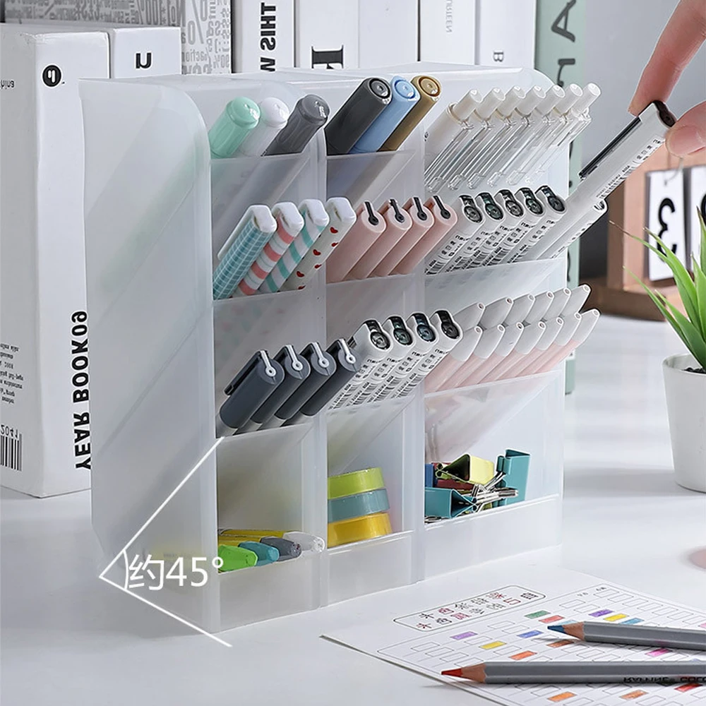 Oblique Insertion Type Stand For Pen Desktop Shelf Organizer For Cosmetics Makeup Brush Storage Box Office Stationery Organizer