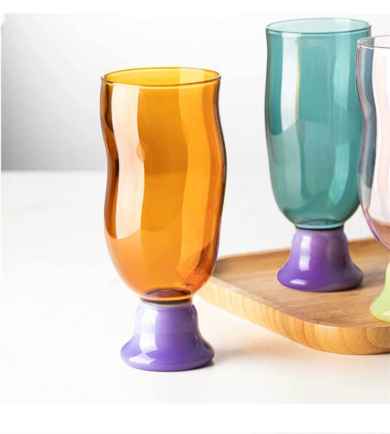 Color Borosilicate Glass Mug S Curve Wave Shape Heat Resistant Glass Cup Red Wine Cocktails  Coffee Ice Water Cup