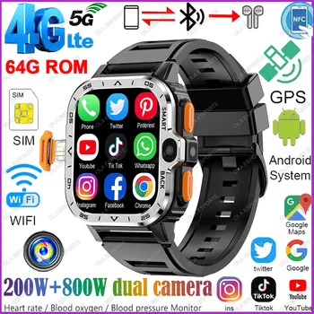 PGD ​​SmartWatch 4G LTE GPS Wifi SIM 카드 NFC 듀얼 카메라 견고한 16/64G ROM 저장 Google Play 심박수 Android 스마트 시계 남성용 