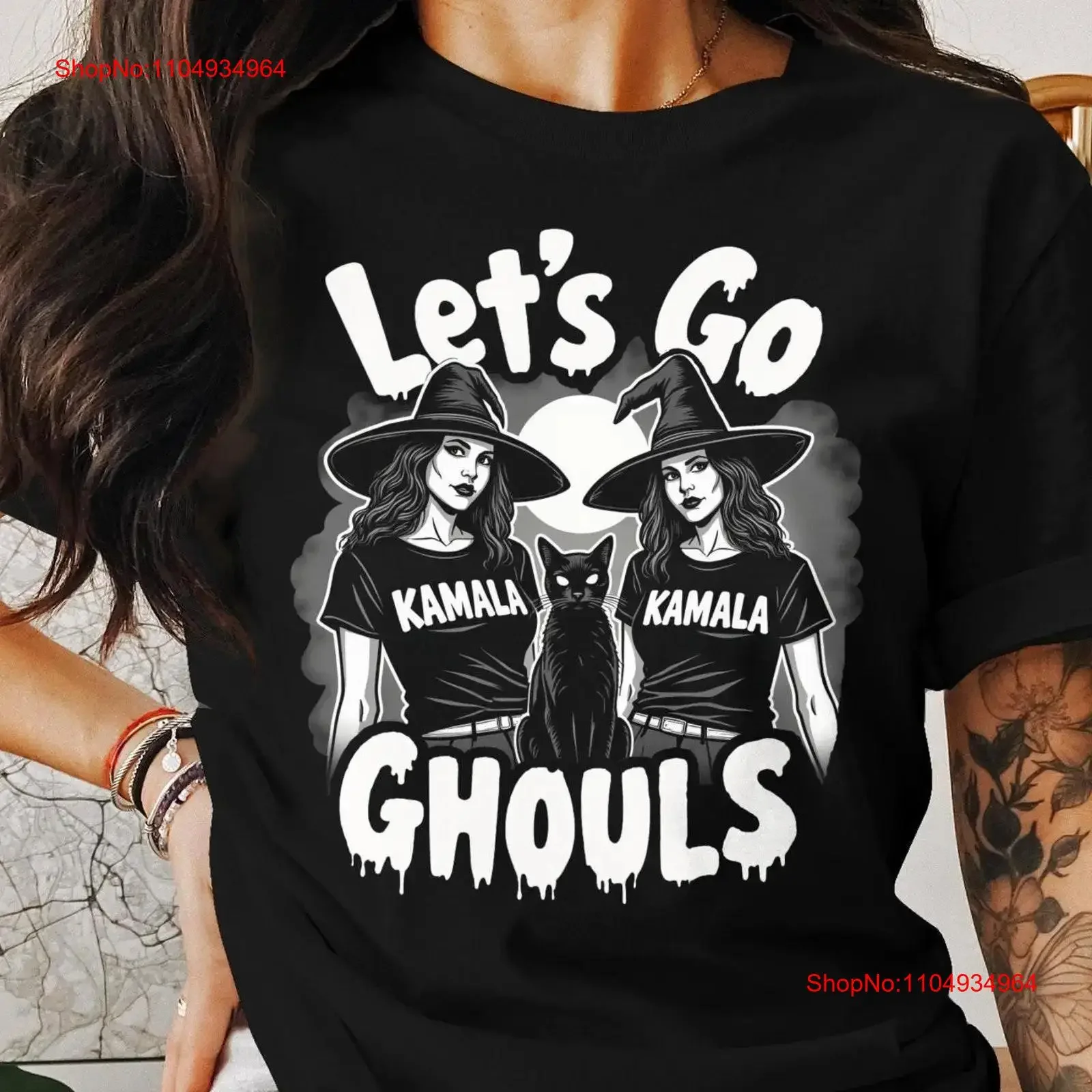 تي شيرت Let's Go Ghouls للهالوين سويت أو ساحرة مخيفة وقطط لزي كامالا المضحك وحفلات الرالي العتيقة المغسولة