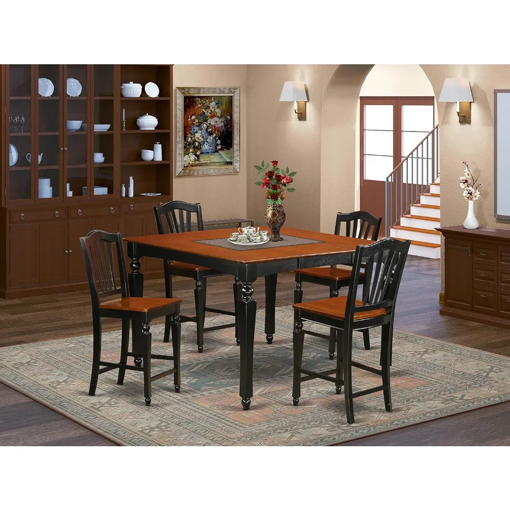 Dining Tables, 5 Piece Counter Height Set Includes A Square Kitchen Table with Butterfly Leaf and 4 Dining Chairs, Dining Tables