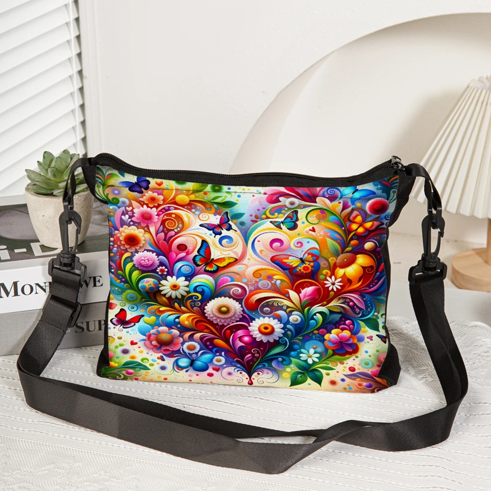 Colorful Floral Art Crossbody Bag Multicolor Vibrant Flowers And Butterflies Pattern Shoulder Bags For Women Casual Travel Shopp