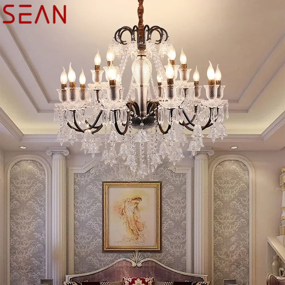 SEAN French Crystal Pendent Lamp European Luxury  Living Room Restaurant Bedroom Villa Hotel Duplex Staircase LED Chandelier