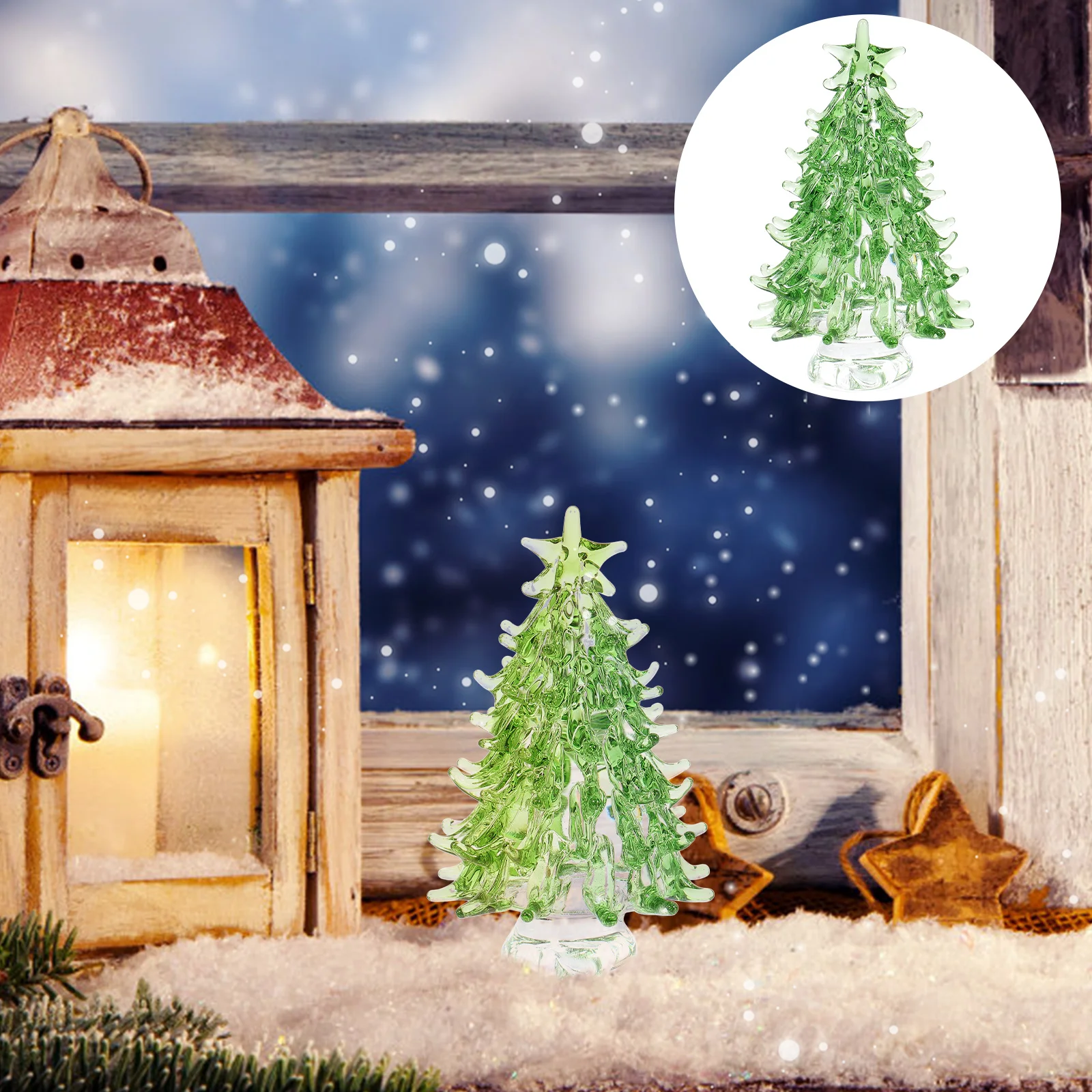 Árbol de Navidad de cristal, decoración en miniatura, paisaje, decoraciones para pasteles, estatua de Navidad de mesa decorativa pequeña