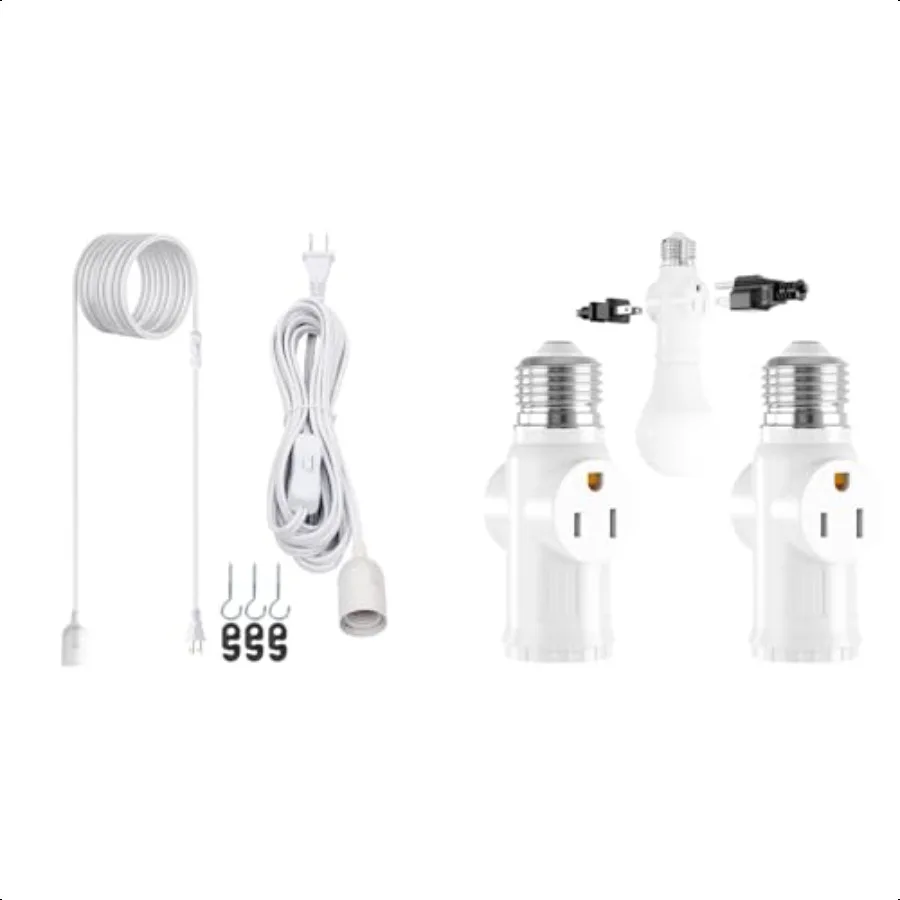 

JACKYLED 20Ft UL Approval Extension Hanging Lantern Pendant Light Lamp Cord and 2Pack Light Socket to Plug Adapter