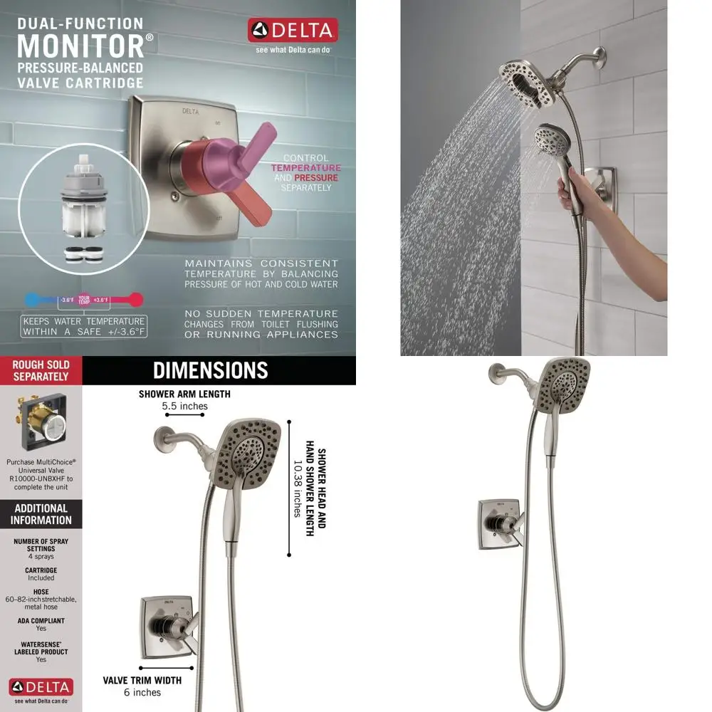 Dual-Function Shower Faucet Set with 2-in-1 Showerhead and Handheld Spray Combo, Brushed Nickel Finish