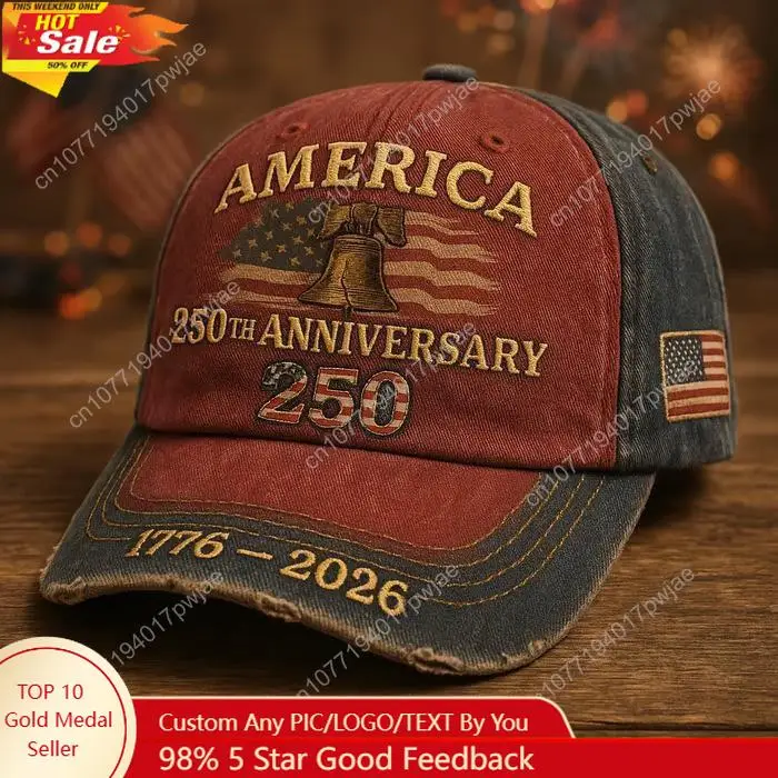 

United States 250th Anniversary 3D Printed Baseball Cap, Patriotic Baseball Cap, Casual Outdoor Adjustable Hat for Men Women Gif