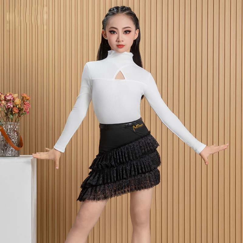 Nova malha dança latina crianças e meninas bolo saia competição elegante roupas de prática