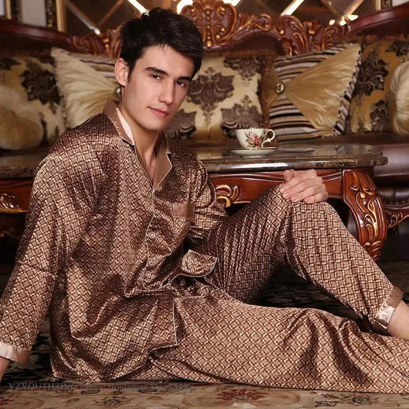 New Male Long Sleeve Pajamas Set Home Clothes Spring Autumn New Sleepwear Pijamas Suit Loose Casual Print Nightwear Loungewear