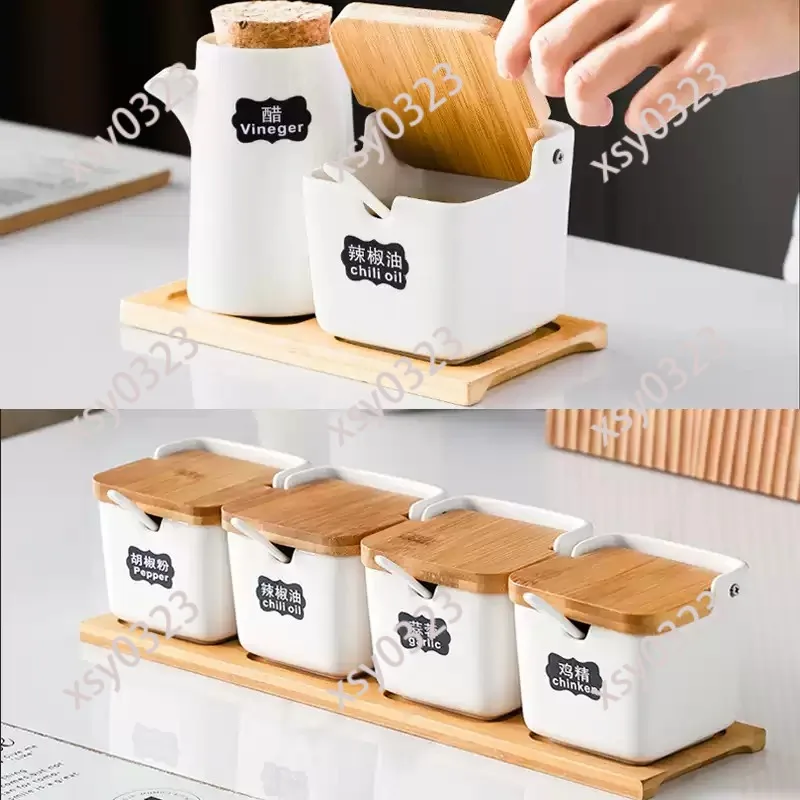 

Ceramic Seasoning Jar Set, Salt Sugar Spice Storage Kitchen Container