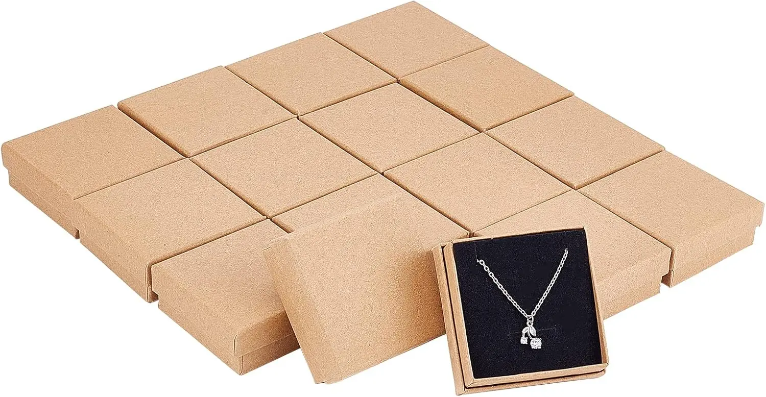 16 Pcs Kraft Paper Cardboard Jewelry Set Boxes Square Cardboard Box Paper Gift Box for Jewellery Bracelet Necklace Crafts