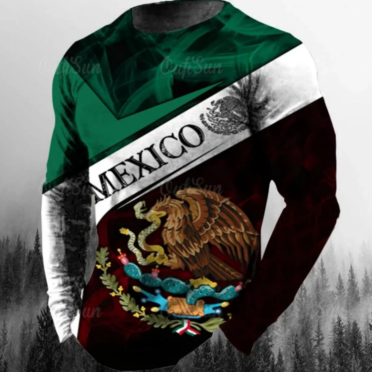 

Vintage Mexico T Shirts For Mens 3d Print Long Sleeve Tops Mexico Flag T-shirt Street Hip Hop Oversized Tees Shirt Male Clothing