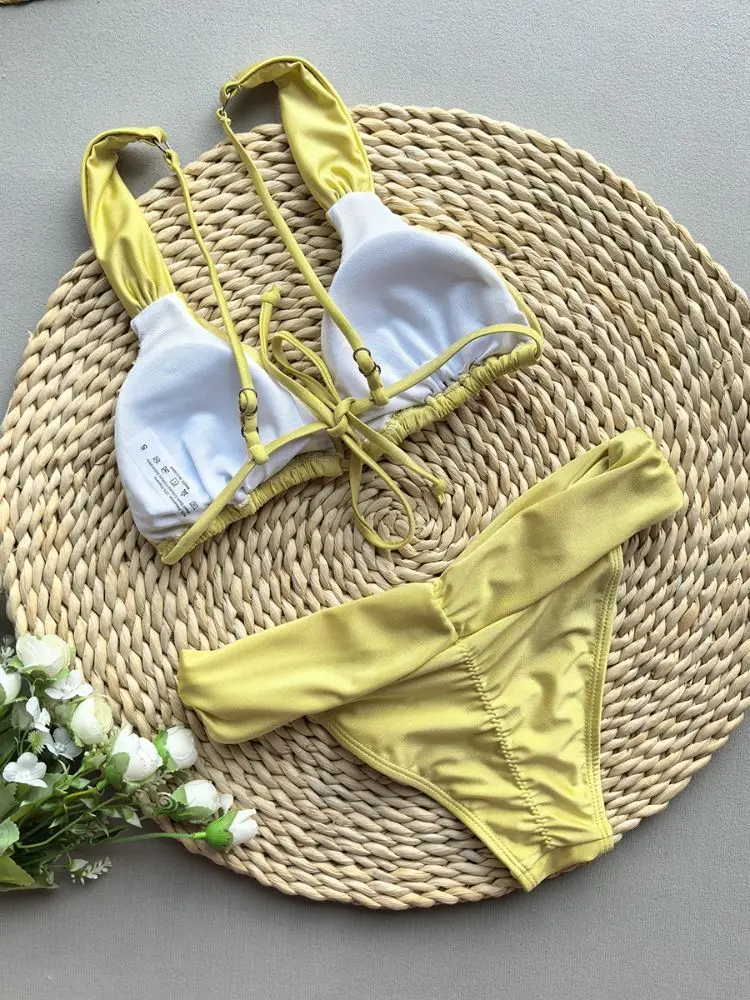 ชุดบิกินี่เซ็กซี่ Cikini สีพื้น แต่งลูกไม้ ผ่าข้าง ชุดว่ายน้ำสำหรับฤดูร้อน ชุดชายหาด สำหรับผู้หญิง