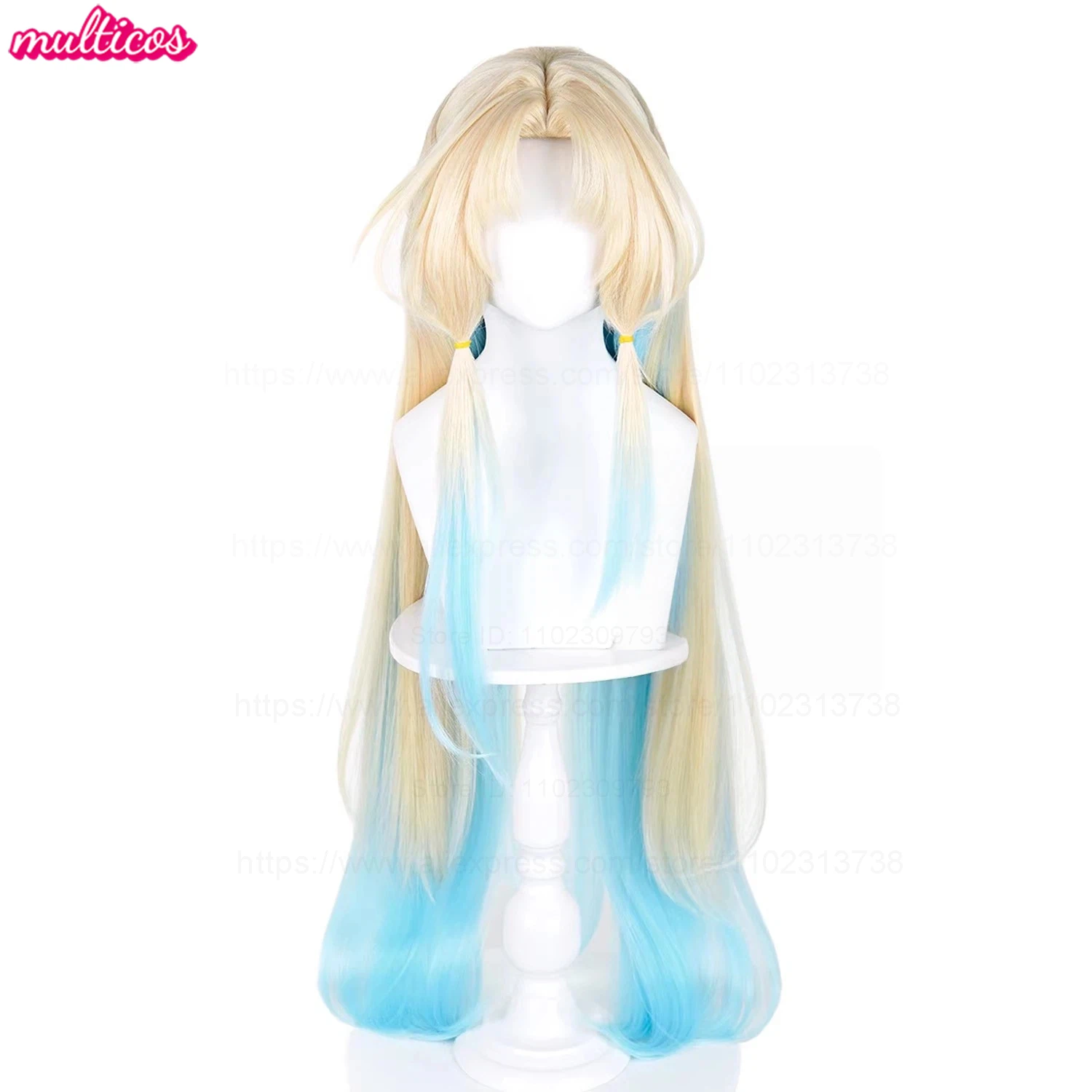 High Quality Pearl Cosplay Wig HSR 100cm Long Blonde Light Blue Ombre Heat Resistant Synthetic Hair Anime Wigs + Wig Cap