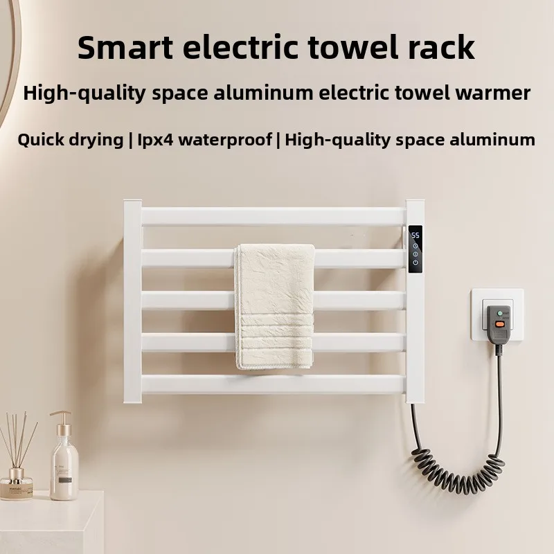 Electric Carbon Fiber Heated Towel Rack Wall Mounted Bathroom Smart Dryer Constant Temperature Control Warmer for Bath Towels