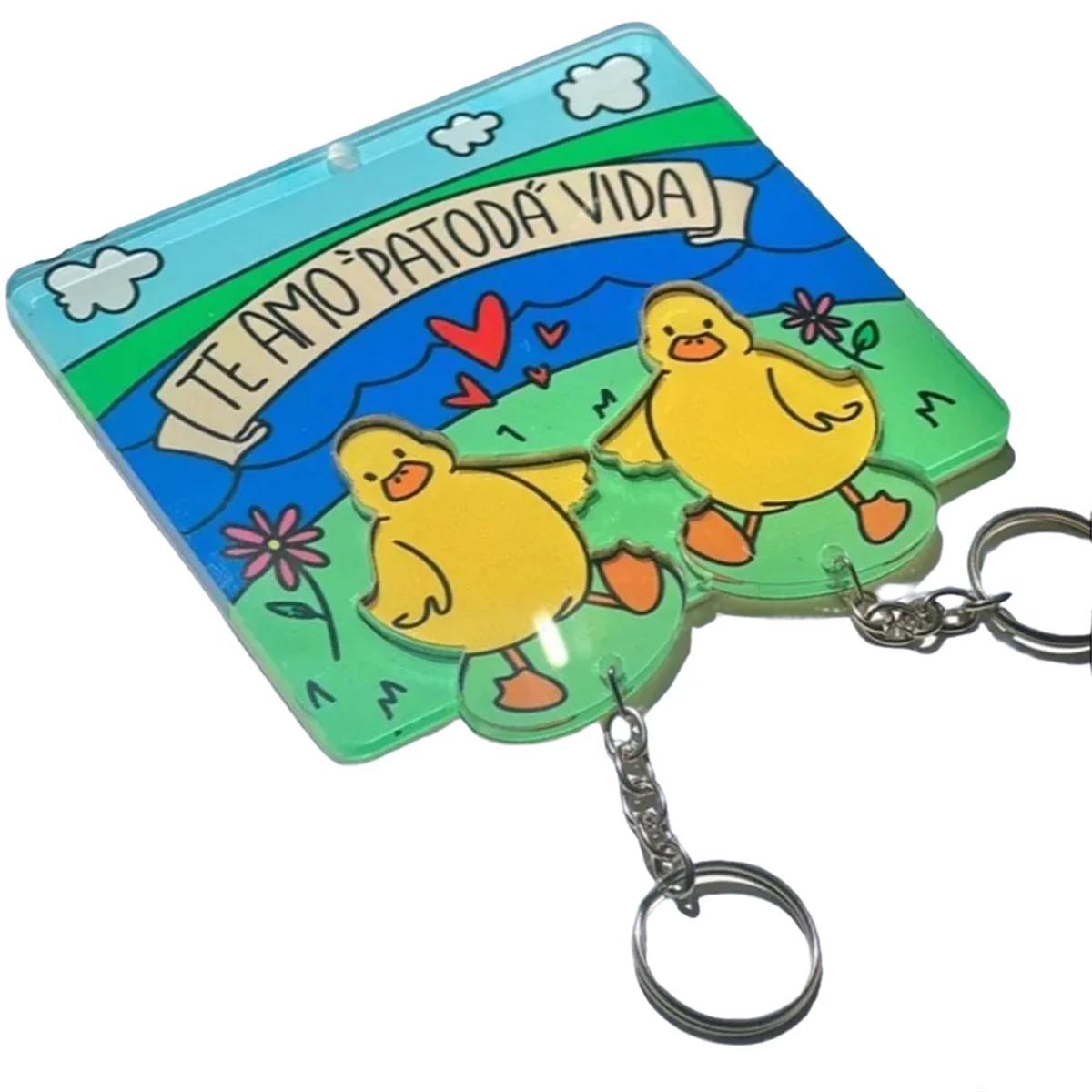 Mini Duckling พวงกุญแจใหม่ Creatives เครื่องประดับแหวนน่ารัก PVC + อะคริลิคคู่ Key Chain ผู้ชาย