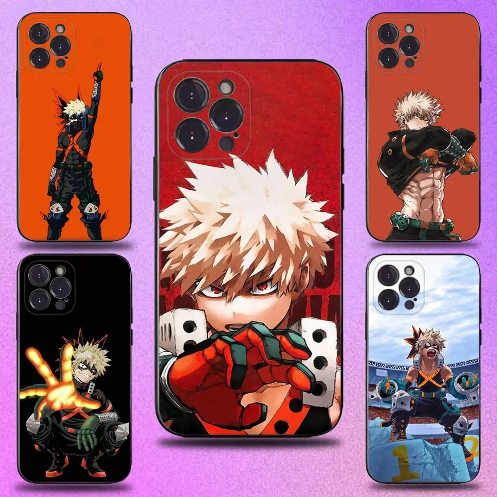 

Bakugo My Hero Academia Phone Case For iPhone 16,15,14,13,12,11 Plus,Pro Max,XS,X,XR,SE,Mini,8,7,Soft Silicone Black Cover