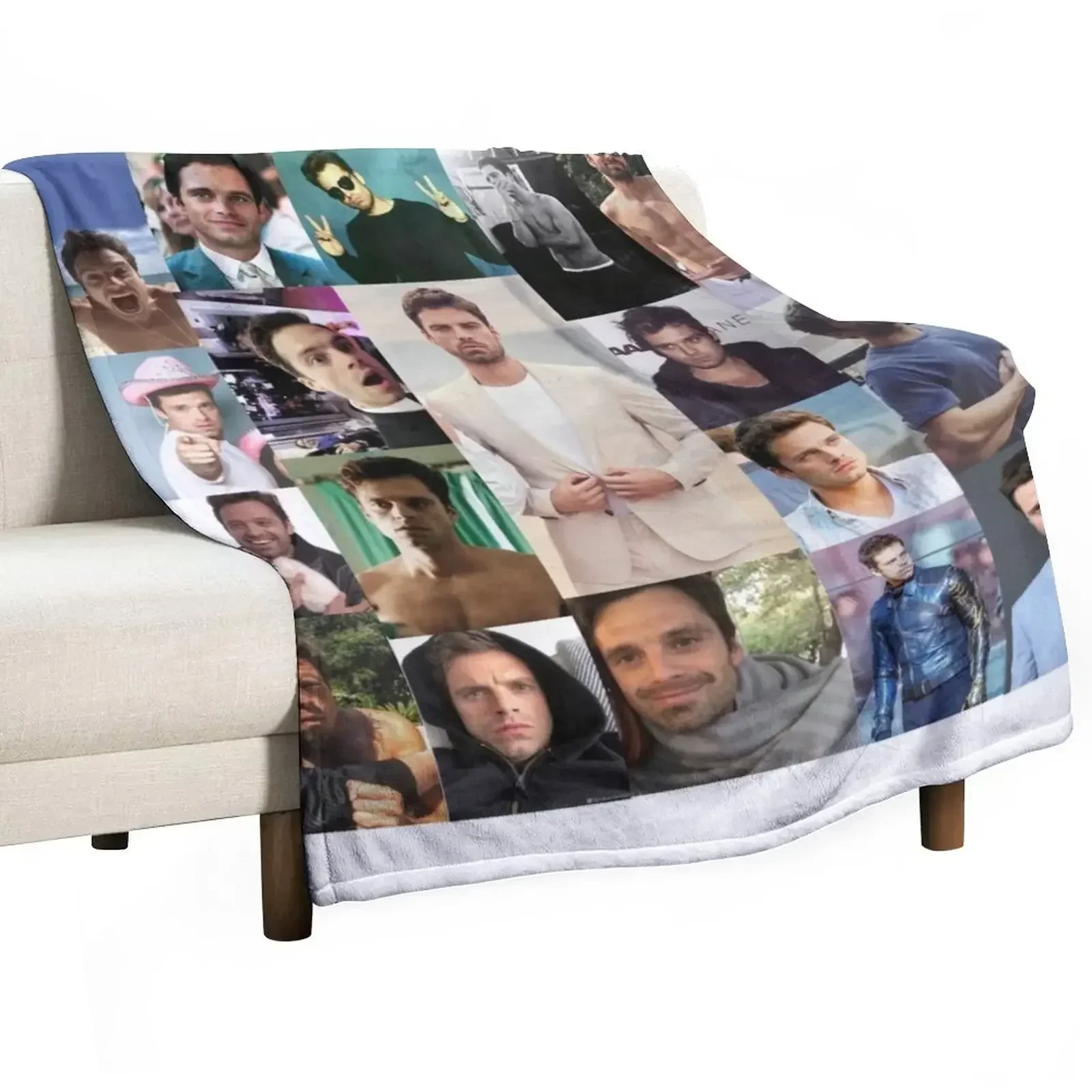 New Sebastian Stan Collage Throw Blanket Bed Fashionable Soft Luxury Throw Personalized Gift Blankets