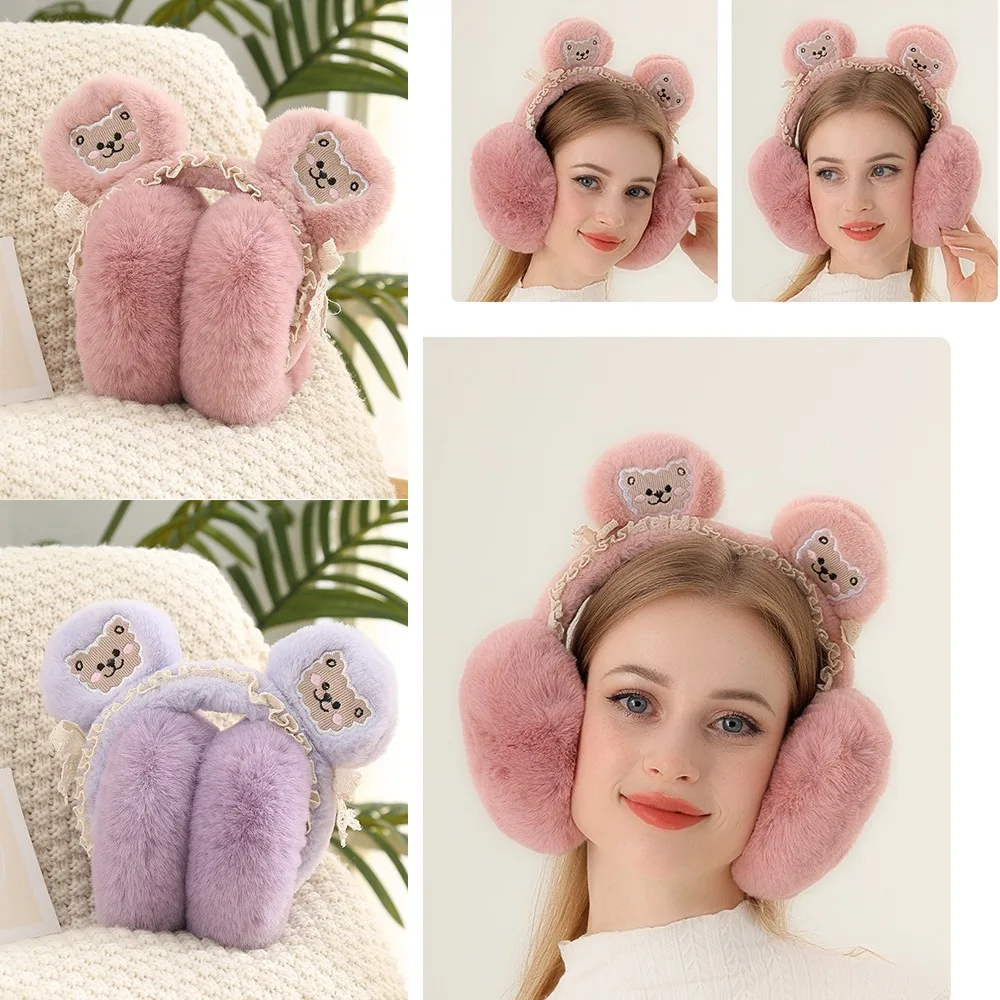 

Christmas Gifts Rabbit Ear Cute Bear Ears Earmuffs Plush Cold Protection Folding Earflap Keep Warm Soft Winter Earflaps Outdoor