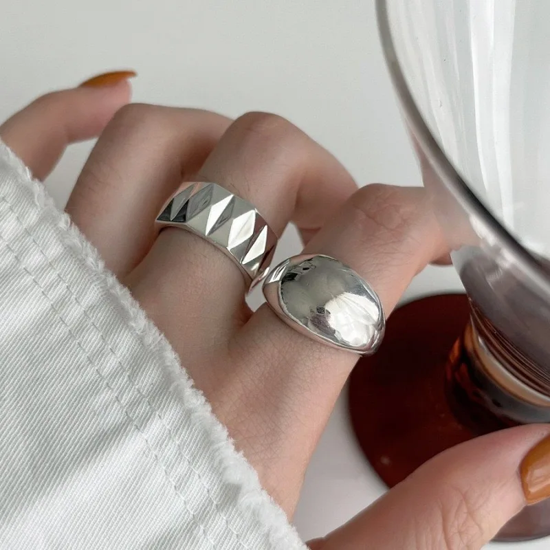 925 Sterling Silver Rings For Women Vintage Handmade Adjustable Retro Strip Ring Fashion Band Female Bijoux Gift