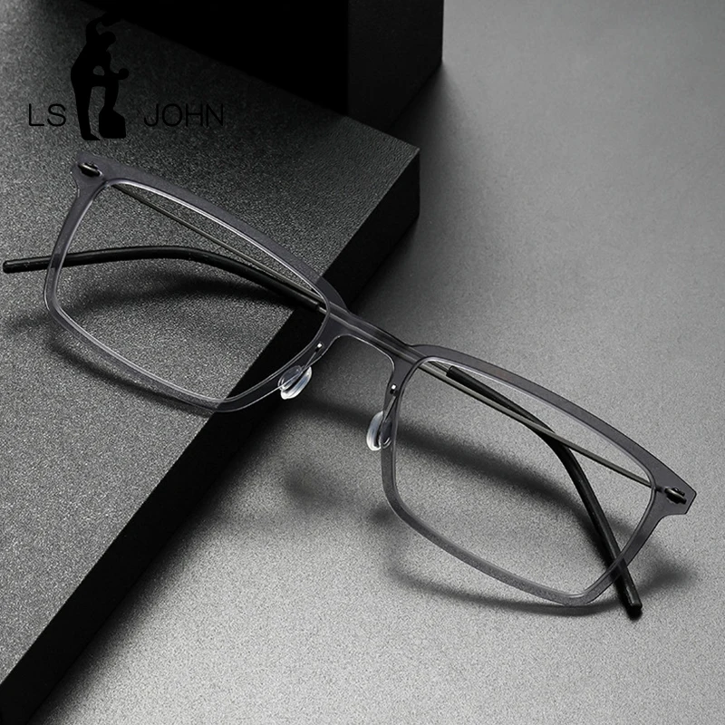 

LS JOHN Memory Titanium Reading Glasses Men Screwless Ultralight Square Myopia Prescription Eyeglasses Brand Optical Eyewear New