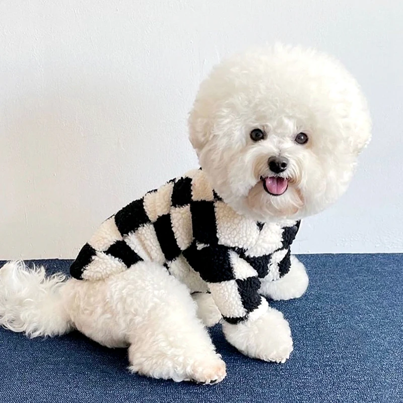 2022 Autumn Pet Dog Clothes Plaid Winter Warm Fleece Jacket Teddy Poodle Bichon Puppy Cat Schnauzer Chihuahua Small Dog Clothes