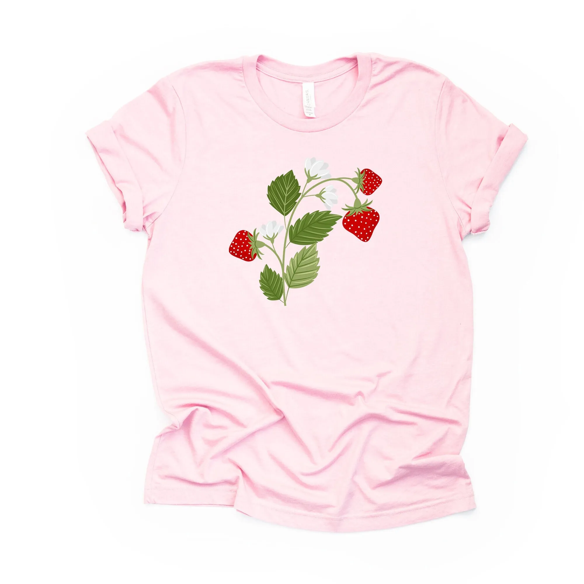 Springtime T Shirt Cute Spring Strawberry Plant With Blooms Design On Premium Unisex 3 Color Choices 2X 3X 4X Plus Sizes