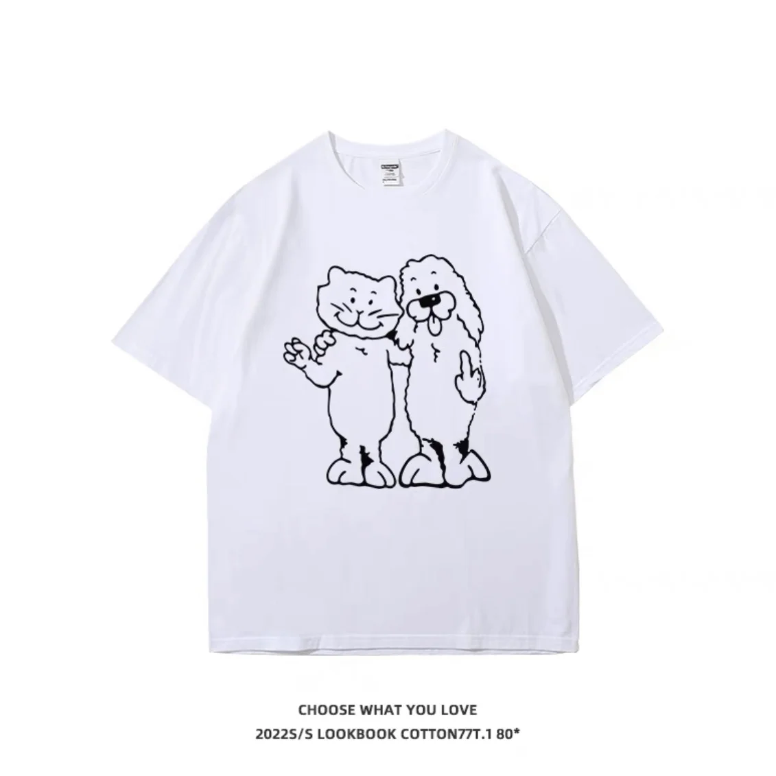 

Футболка женская с коротким рукавом и принтом кошки и собаки