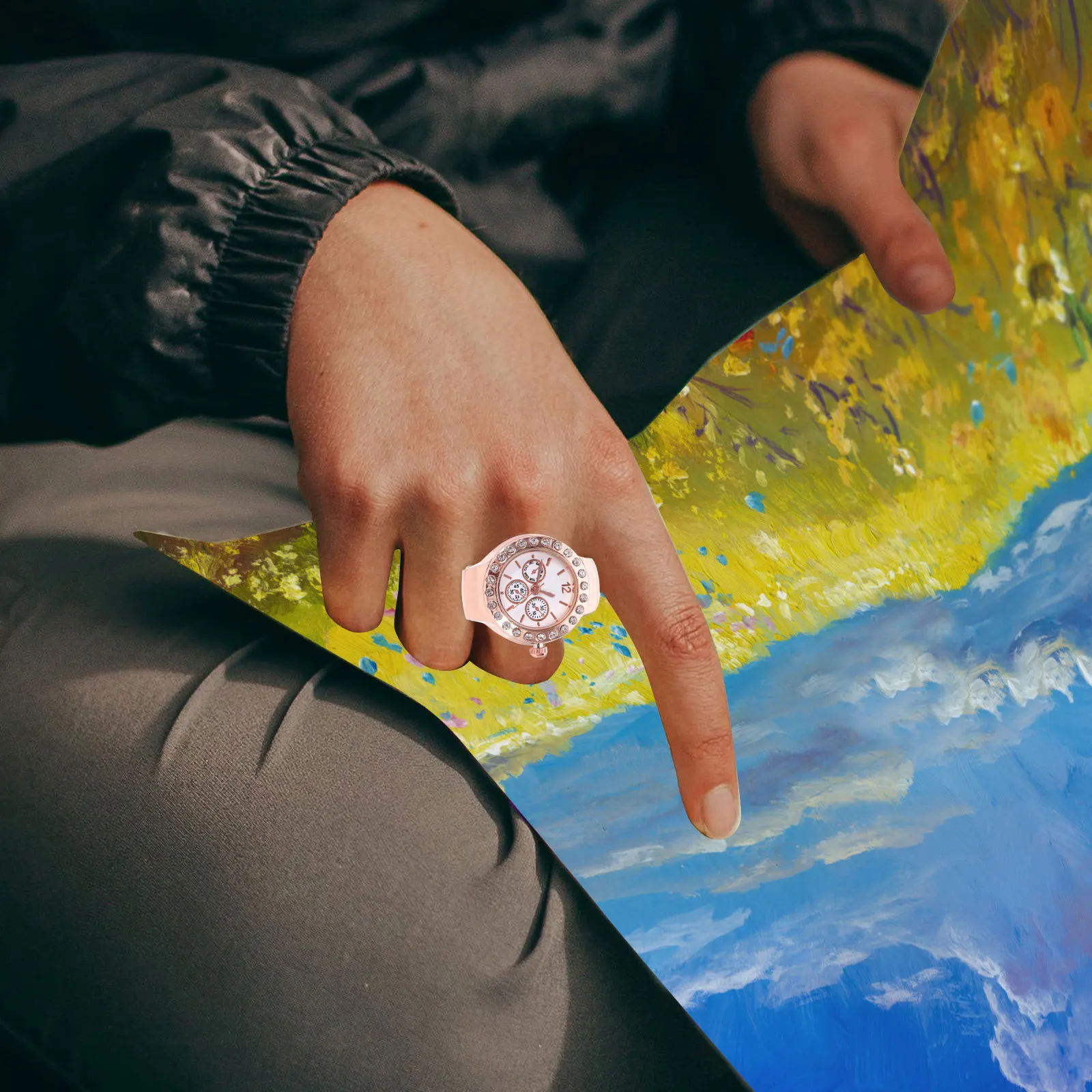 ساعة مرنة بحلقة إصبع كوارتز كاجوال عصرية بتصميم دائري، ملابس مريحة مناسبة لحفلات المواعدة بشكل دقيق