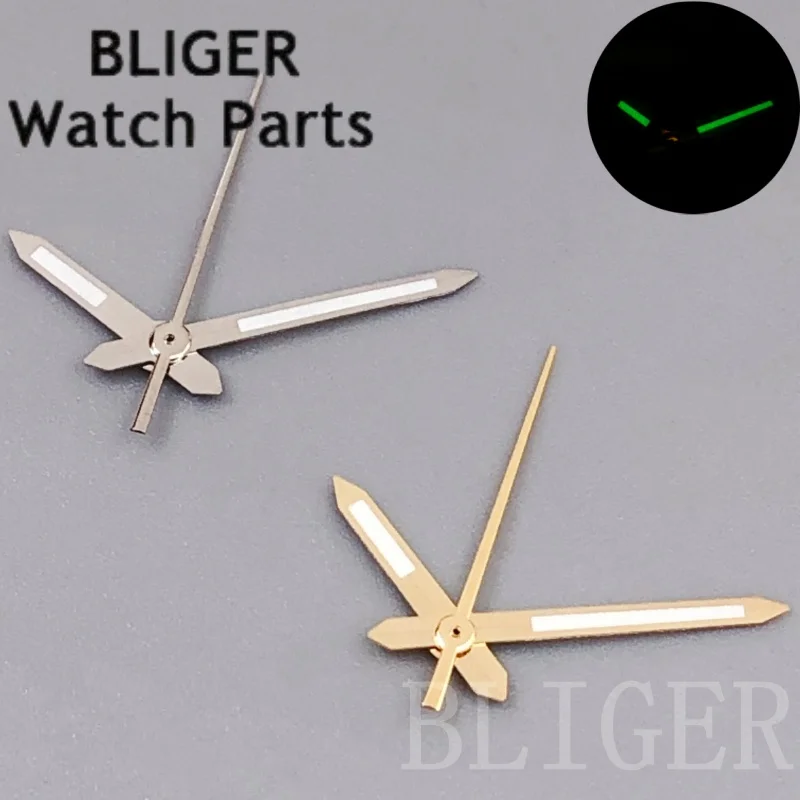 BLIGER NH35 الذهب ساعة فضية الأيدي ساعة معقمة إبرة الأخضر مضيئة صالح NH35 NH36 ETA2824 PT5000 ساعة يد تعمل بالحركة اكسسوارات