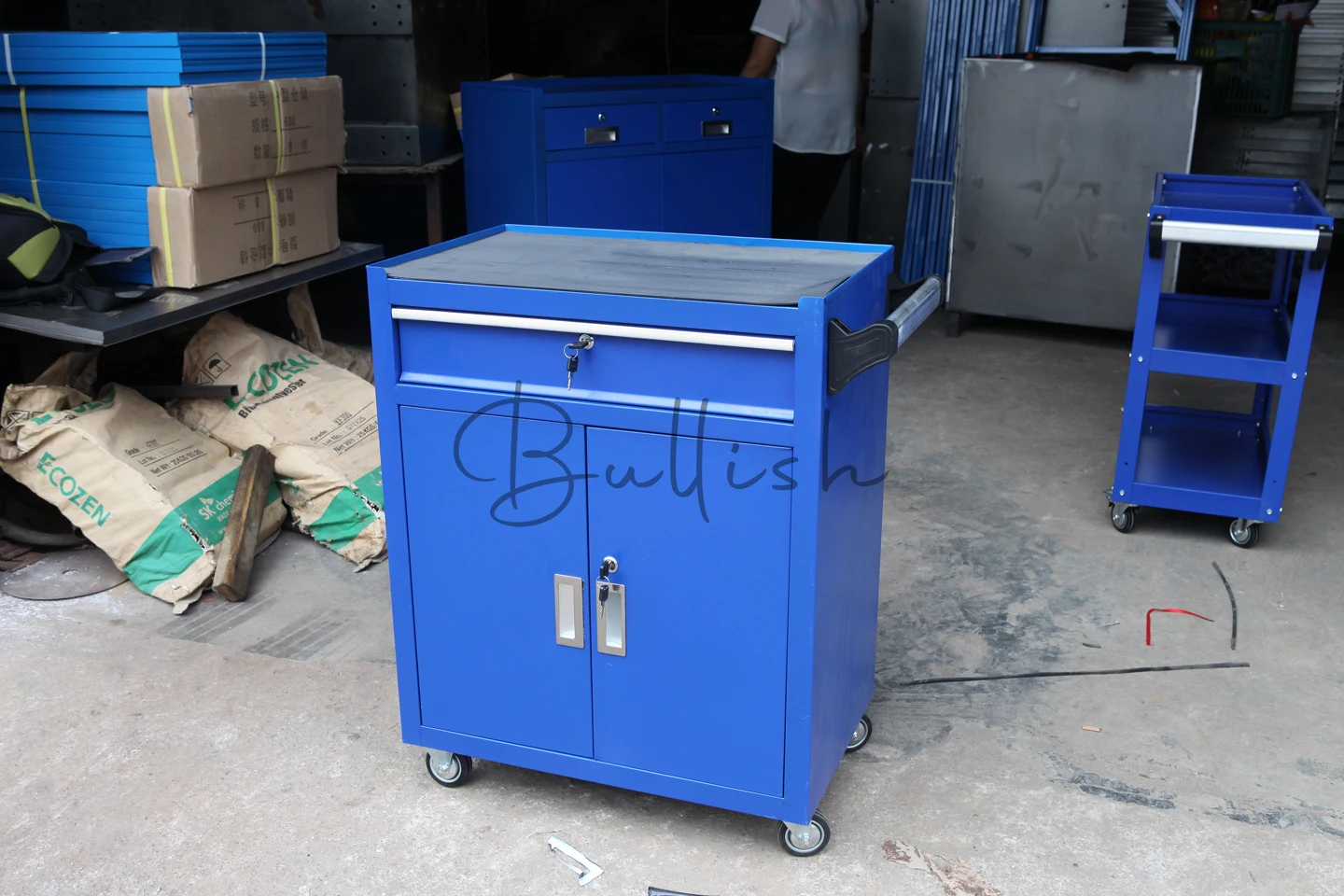 Double Door Blue Tool Cart Cart Cabinet Iron Cabinet Drawer Mobile Maintenance Parts Storage Box