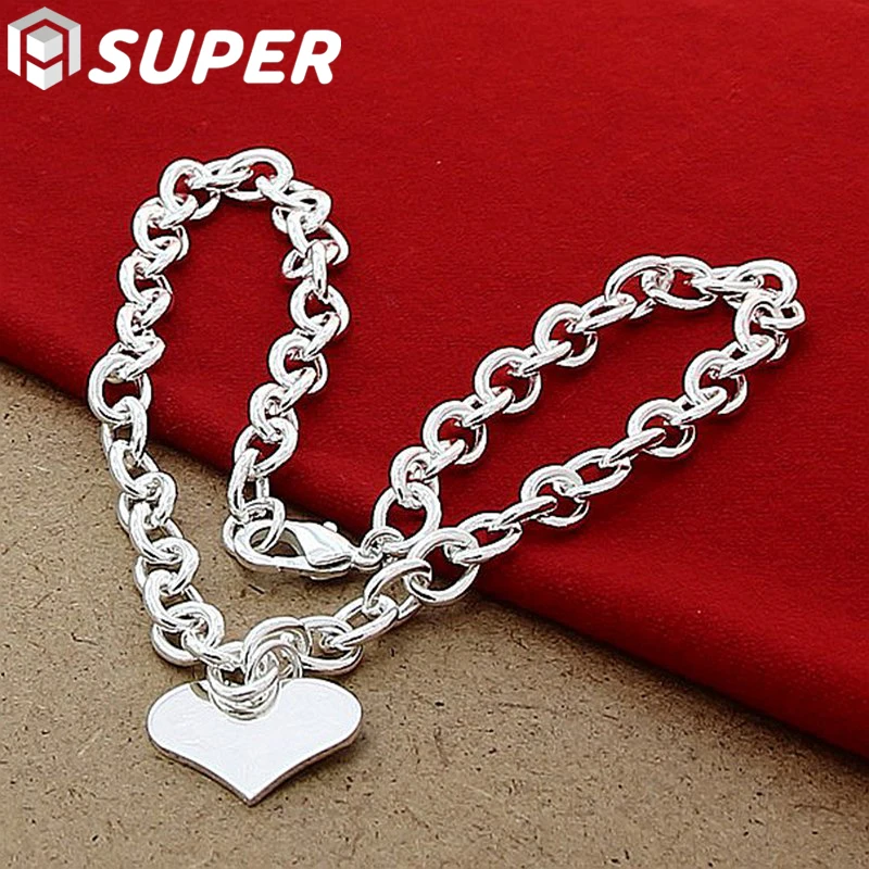 

925 Sterling Silver Love Heart Pendant 18 Inch Chain Necklace For Women Wedding Engagement Fashion Jewelry