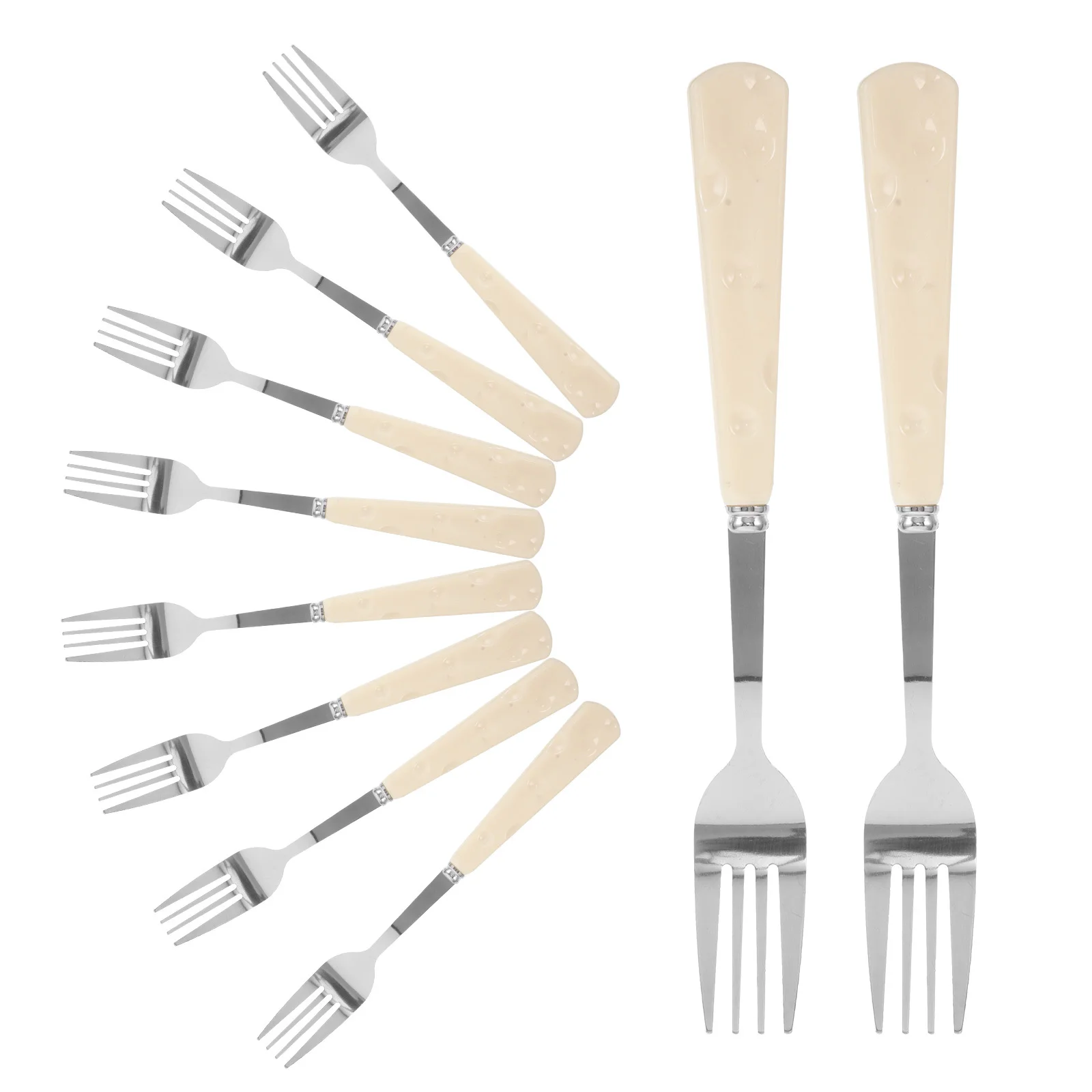

10Pcs Stainless Steel Cheese Forks Faux Ceramic Handle Elegant Tableware Easy to Clean Suitable for Gatherings