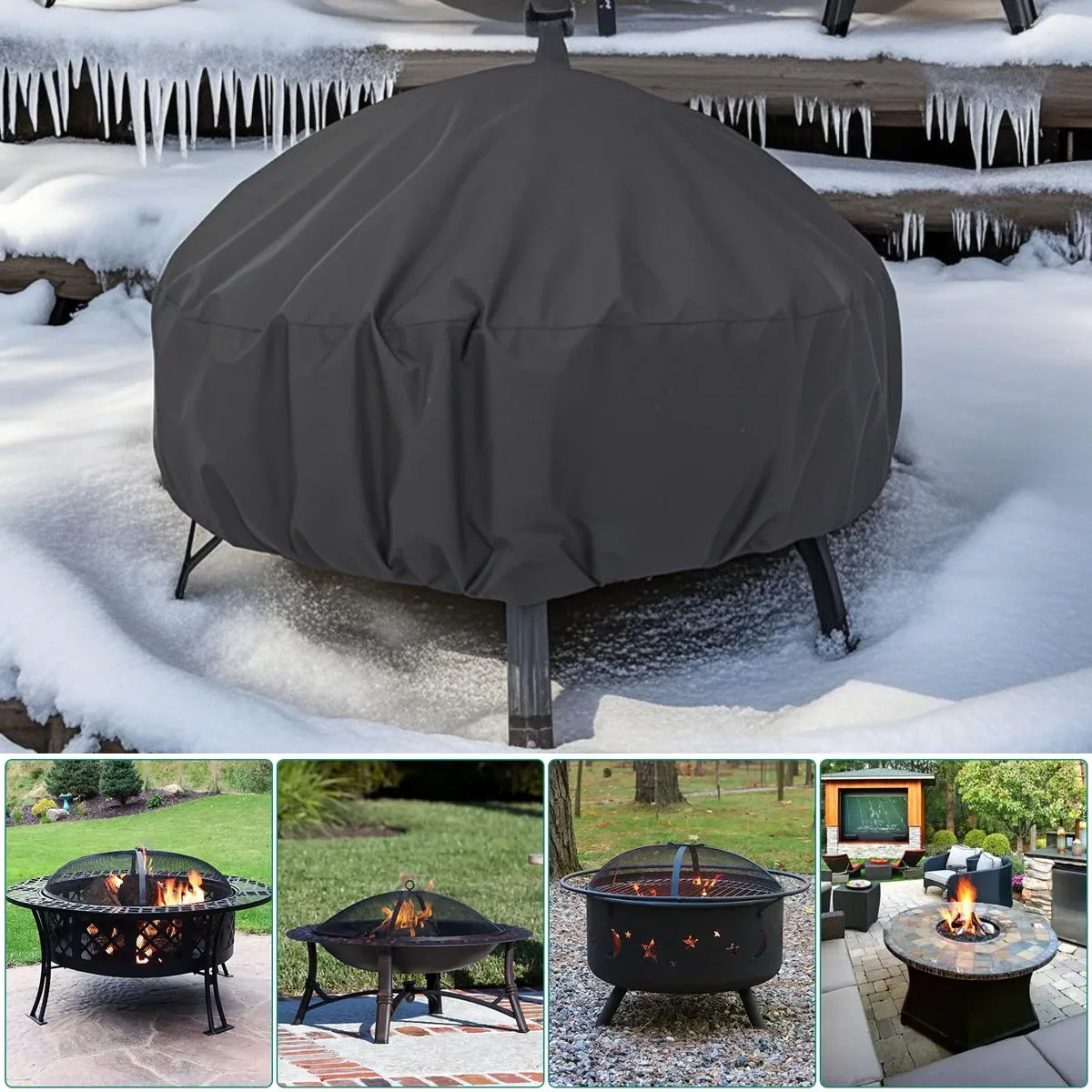 

Round Barbecue Grill Dustproof Cover 210D Oxford Cloth Fire Pit Cover Fire Rainproof Sunscreen Cover Outdoor Yard BBQ Supplies