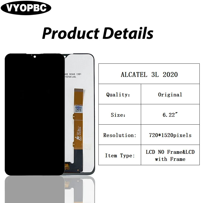 For ALCATEL 3L 2020 Original LCD Display With Frame Panel Digitizer Assembly Repair Replacement Parts 5029Y 5029D 5029 Screen