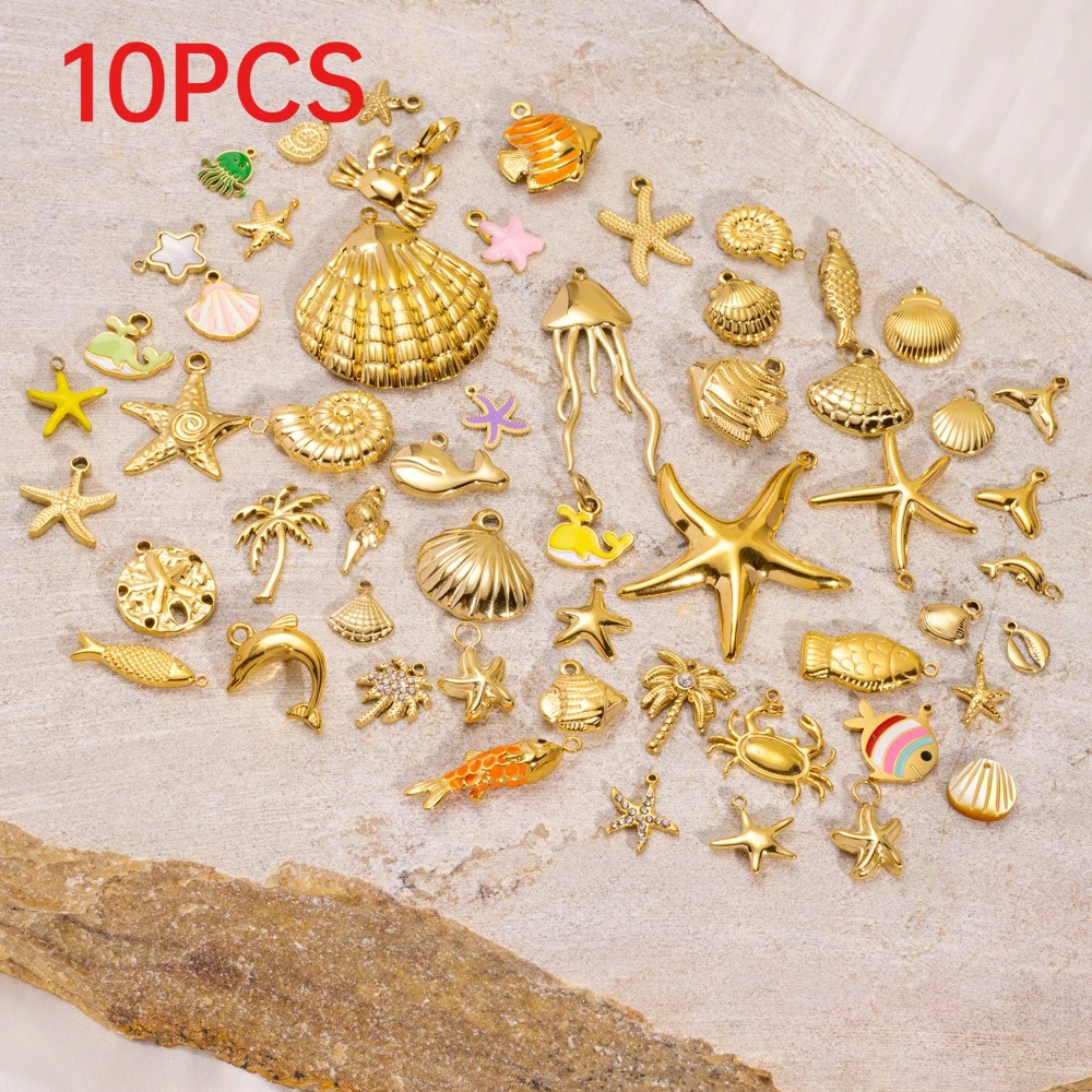 

10Pcs Ocean Series Stainless Steel DIY Charms Beach Style Starfish Shell Pendants For Jewelry Making