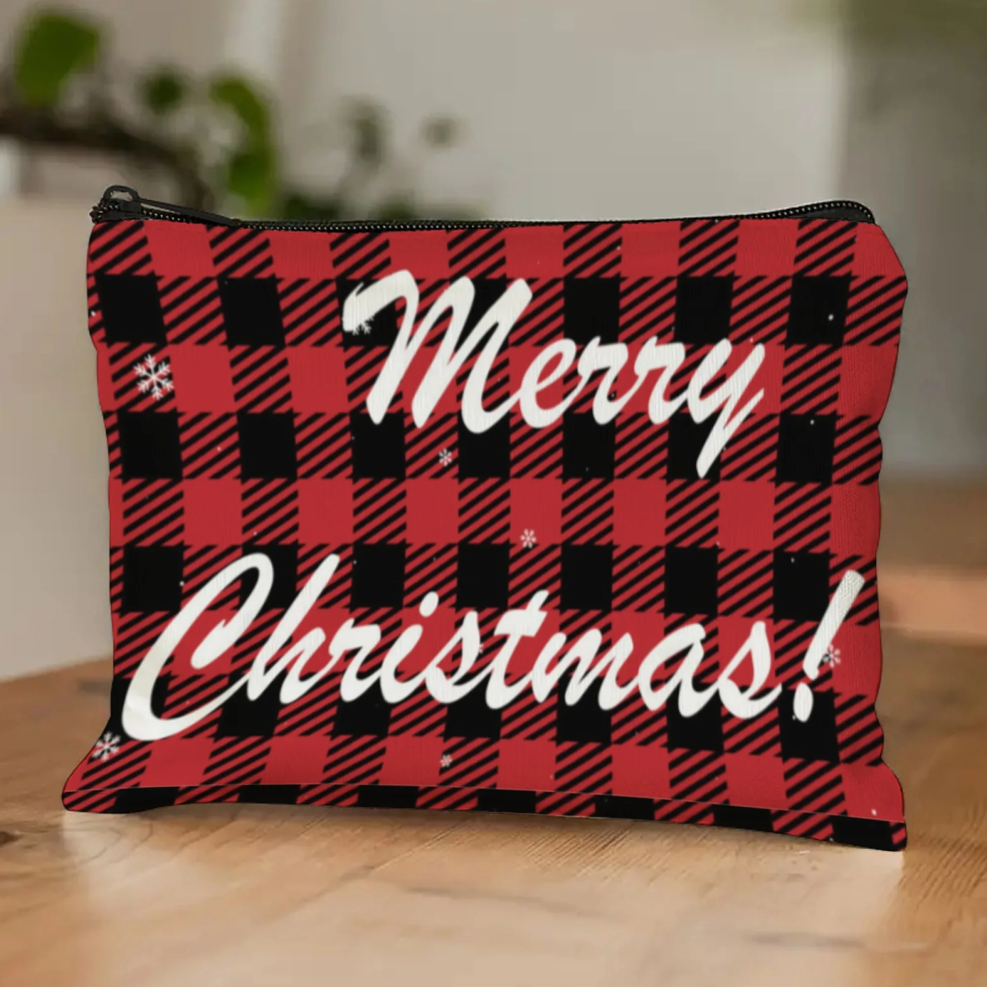 Classic Christmas Red-black Plaid Cosmetic Bag with 