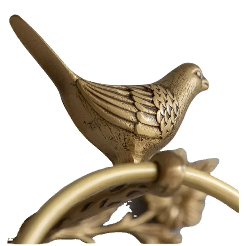 Vintage Brass Bird Towel Ring Bathroom Bathroom Non Perforated Bath Towel Holder Paper Towel Storage Decoration Wall Hanger