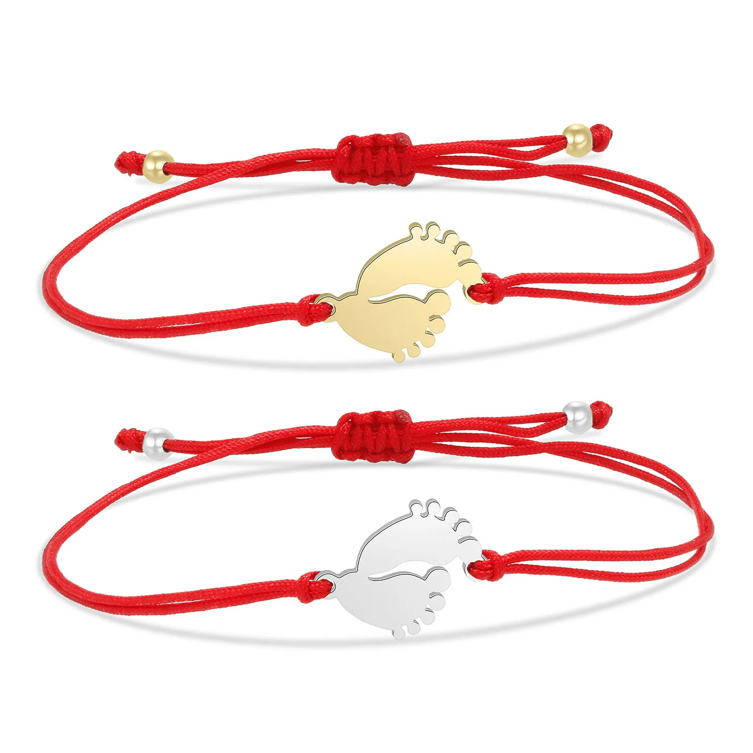 Gold-Plated Stainless Steel Bare Feet Lucky Charm Bracelet Women 2022 Delicate Polishing Red String Handmade Adjustable Jewelry