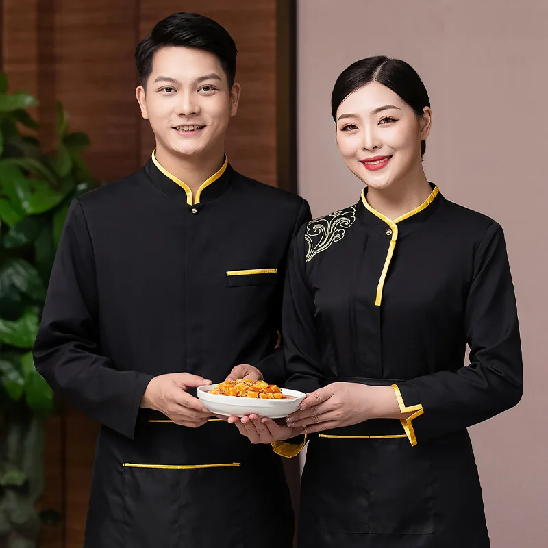 تقديم الطعام الحليب الشاي وزرة قميص طويل الأكمام إناء/ قدر مطعم غربي مطعم القهوة الخبز قميص رمادي الإناث الخريف