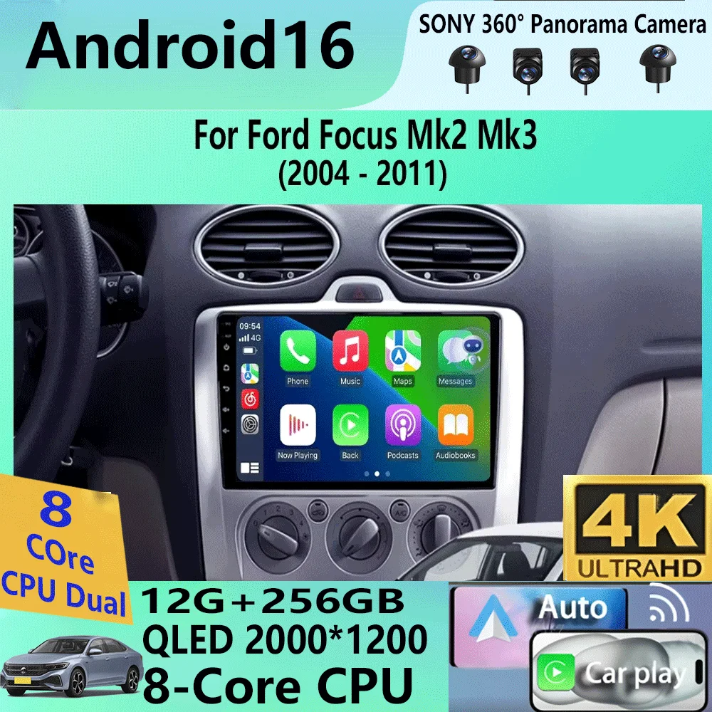 

Автомобильная магнитола Android 16 с CarPlay, Wi-Fi, GPS-навигацией, 4G, Bluetooth, 2 DIN для Ford Focus 2, 3, Mk2, Mk3 2004-2011 годов выпуска