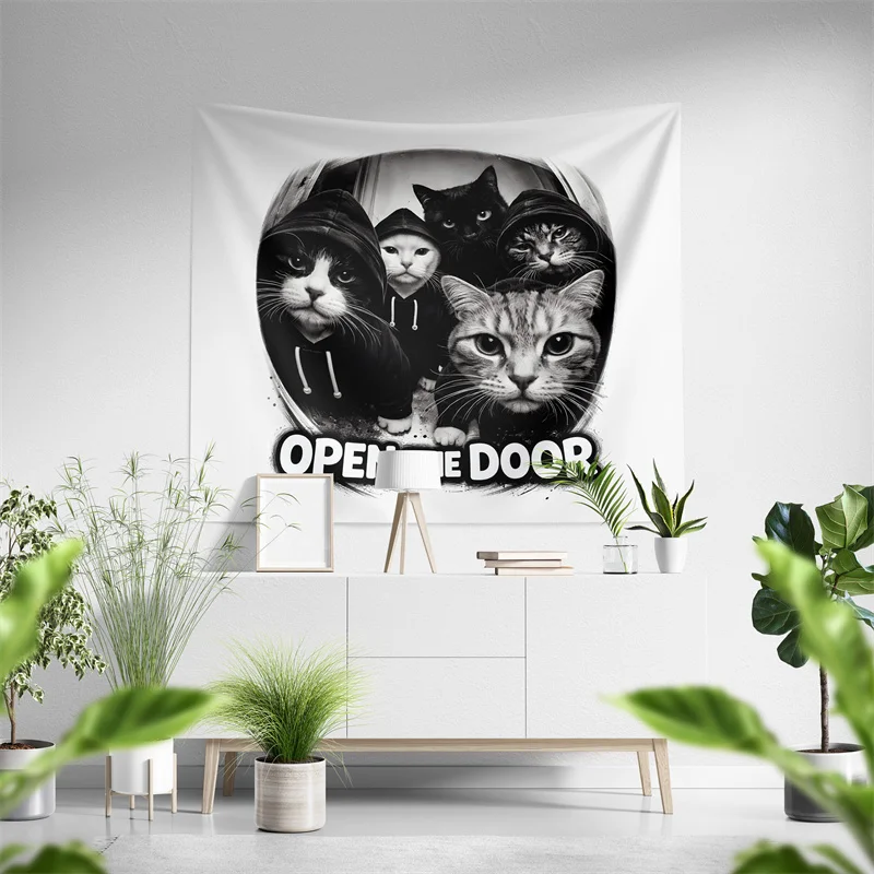Aertemisi Funny Cat Gang Vintage Sarcastic Cat Meme Tapestry Wall Hanging for Bedroom Living Room College Dorm Decor