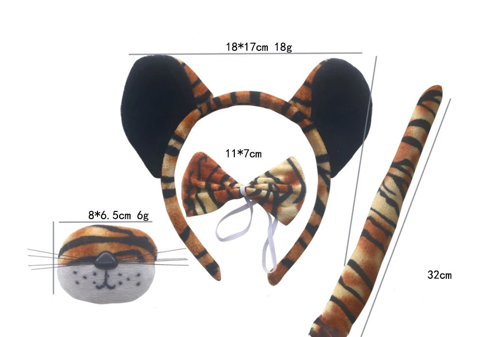 4-teiliges Tiger-Kostüm für Halloween-Party-Kostüme-Set, inklusive Tiger-Ohr-Stirnband, Fliege, Nasenschwanz für Cosplay, süßes Geburtstagsgeschenk – Detail 2