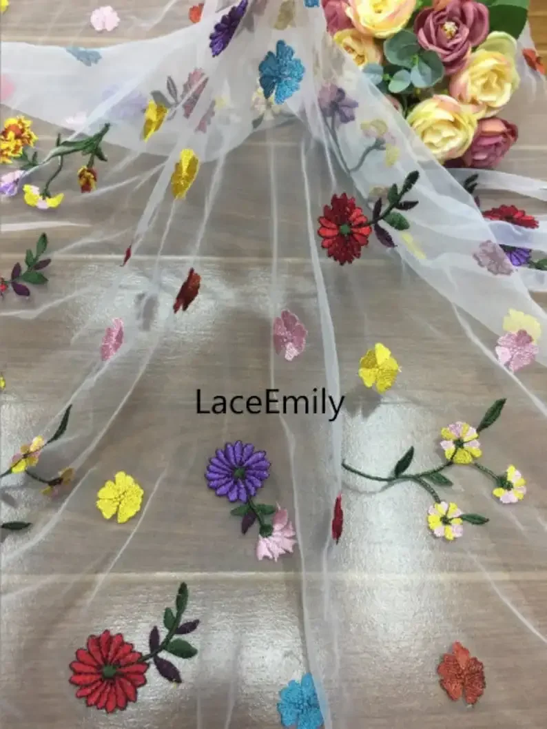 

Purple Pink Rose Flower embroidery Lace Fabric Floral Beige Tulle fabric for Bridal Dress Girl Dress Wedding Dress Party