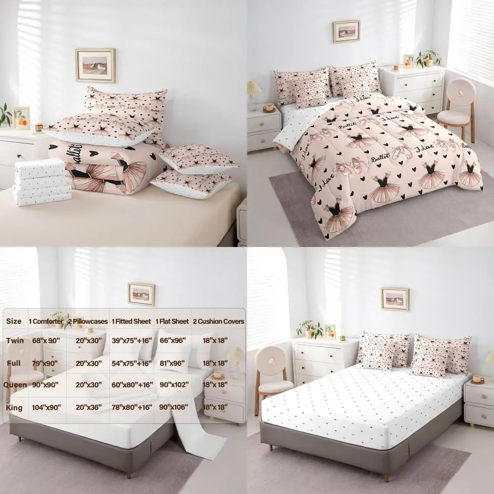 

Ballet-Themed 7-Piece Comforter Set with King Sheets for Boys and Girls: Elegant Dance Bedding Ensemble