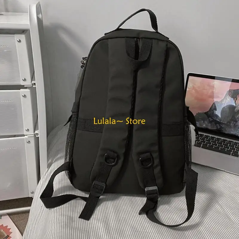 

Y4QA School Bookbag Nylon Backpack with Pendant for Teen Girl College Large Capacity Schoolbag Student Daypack